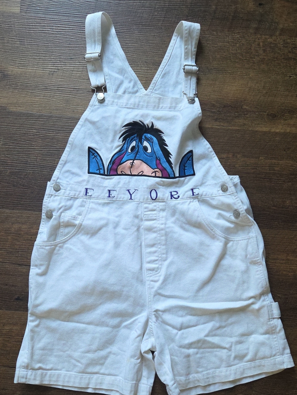 90's Vintage Denim Disney White Eeyore Short Overalls